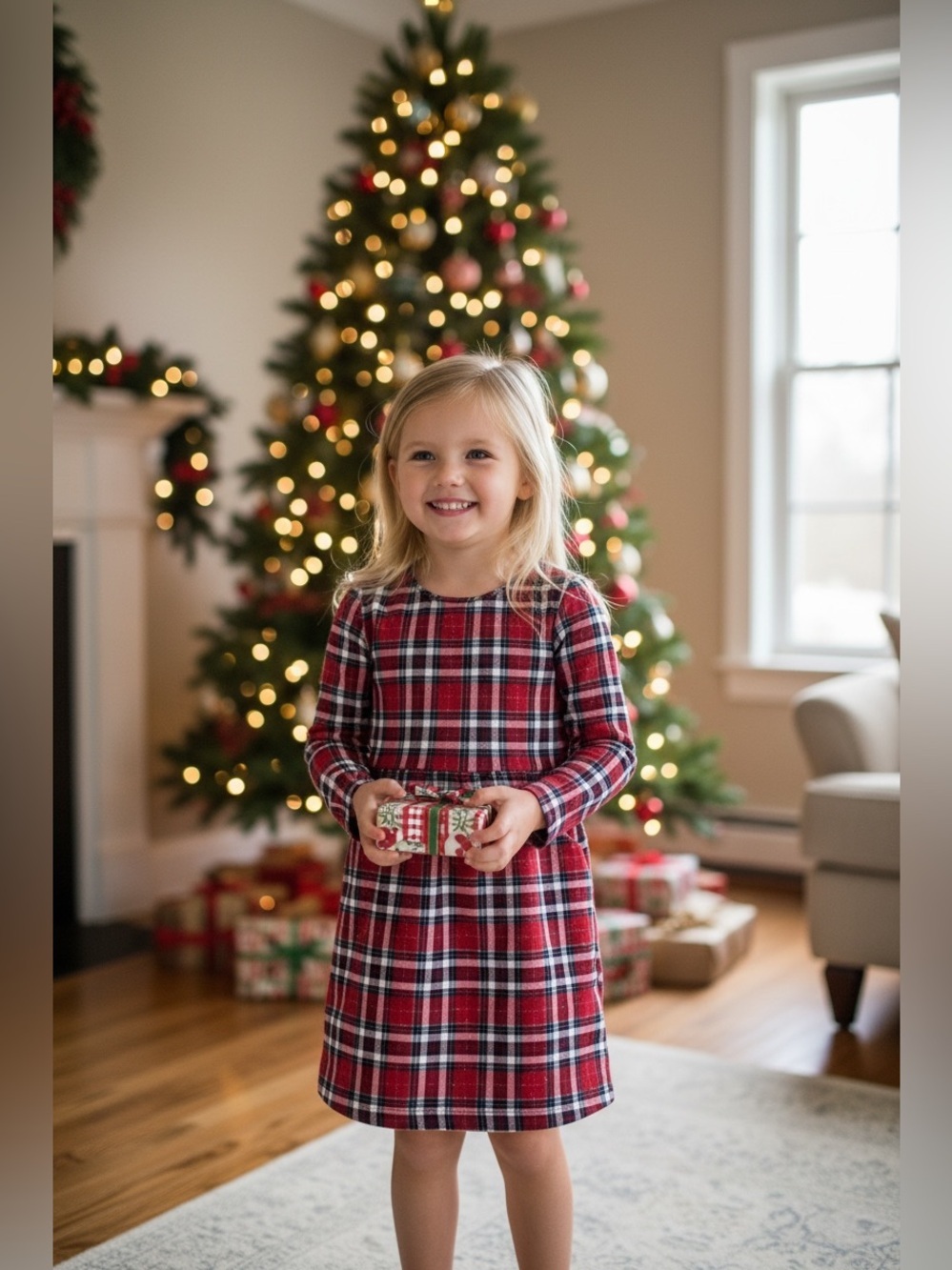 H&M Plaid Check Red Christmas Holiday Dress Straight Girls 6X-7